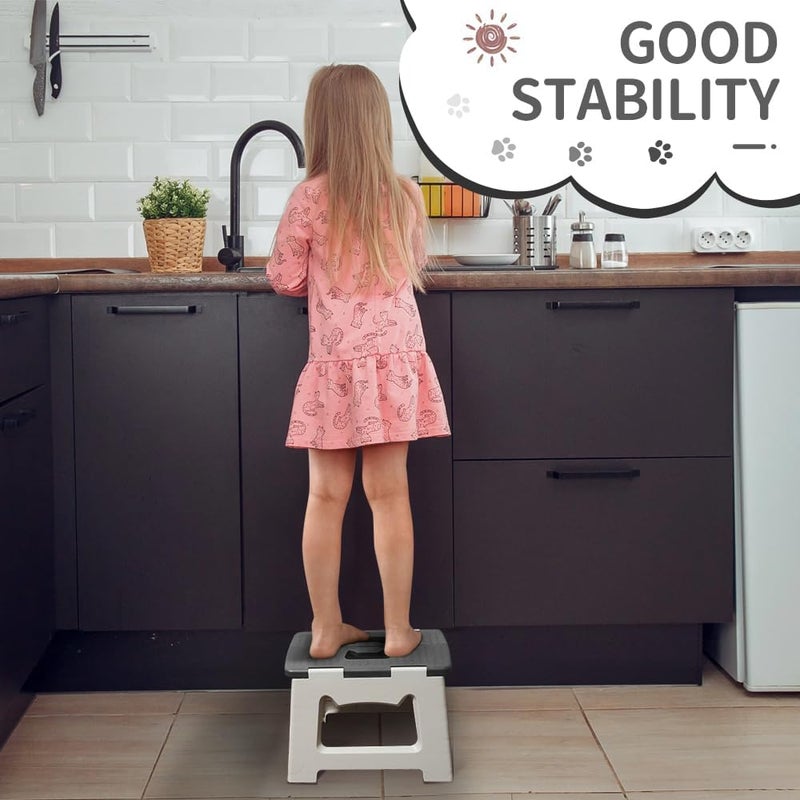 CasaZenith Step Stool Foldable, 9'' Folding Step Stool for Kids & Adults, Hold Up to 300lb, Lightweight Small Collapsible Step Stools with Handle, Stepping Stools Suitable for Kitchen Bathroom (Gray) - Image 5